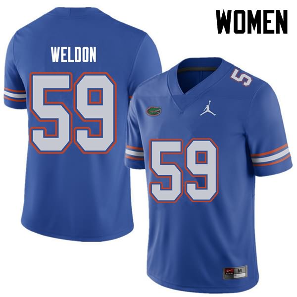 NCAA Florida Gators Danny Weldon Women's #59 Jordan Brand Royal Stitched Authentic College Football Jersey JMM4464RC